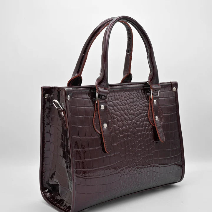 Crocodile Pattent Leather Tote Bag Pb01 (Mehroon)