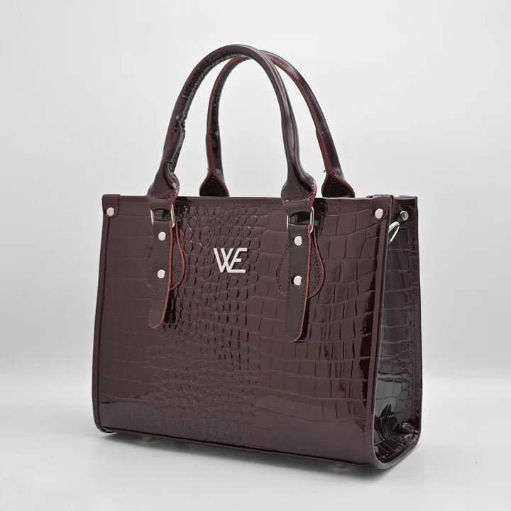 Crocodile Pattent Leather Tote Bag Pb01 (Mehroon)