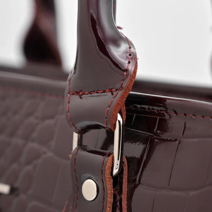 Crocodile Pattent Leather Tote Bag Pb01 (Mehroon)
