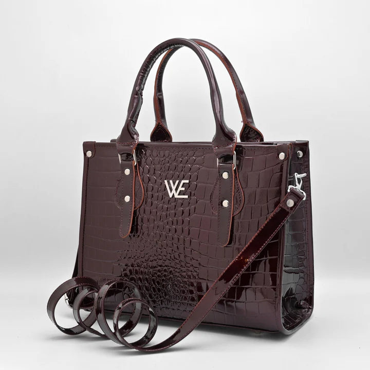 Crocodile Pattent Leather Tote Bag Pb01 (Mehroon)